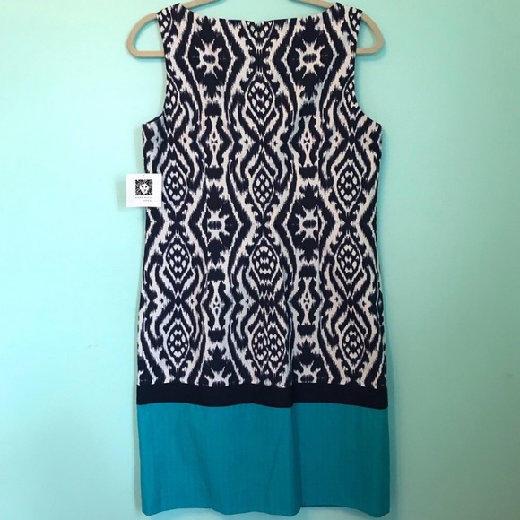 NWT Anne Klein Blue Ikat Sheath Dress Size 8 - Picture 3 of 5